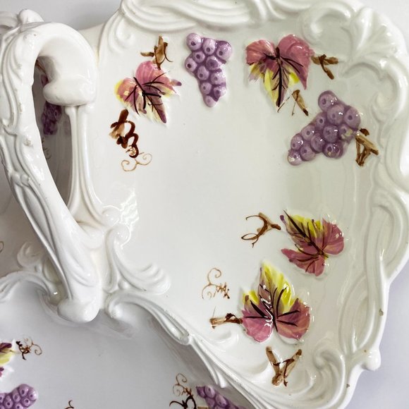 Vintage ESD Japan Hand Painted Ceramic Pickle Tray Dish Grape Vines Leaves 1950s - Picture 3 of 7